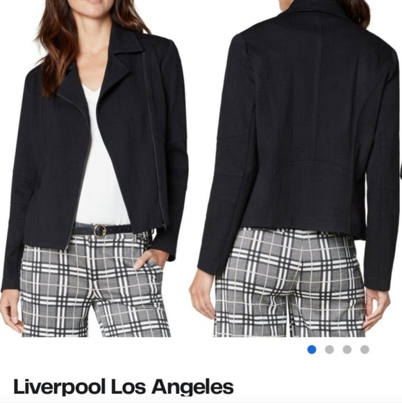 NWT Liverpool Los Angeles Black Jacquard Textured Moto Jacket Size Small #0527 - Picture 1 of 15